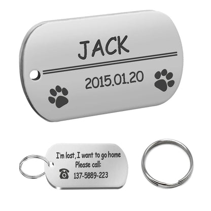 Dog ID Tag Stainless Steel Engraved Pet Name Birthday Phone No. and Gender with Ring