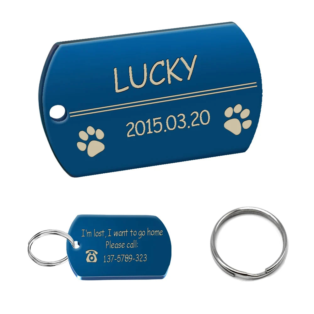Dog ID Tag Stainless Steel Engraved Pet Name Birthday Phone No. and Gender with Ring