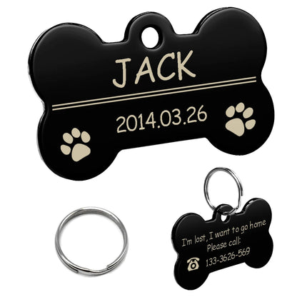 Dog ID Tag Stainless Steel Engraved Pet Name Birthday Phone No. and Gender with Ring
