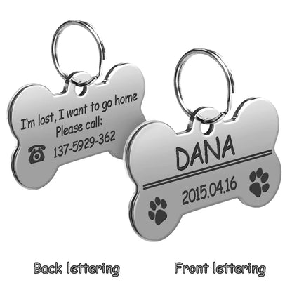 Dog ID Tag Stainless Steel Engraved Pet Name Birthday Phone No. and Gender with Ring
