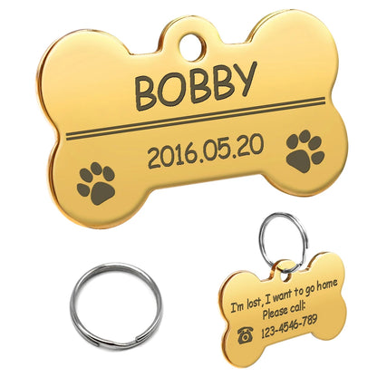 Dog ID Tag Stainless Steel Engraved Pet Name Birthday Phone No. and Gender with Ring