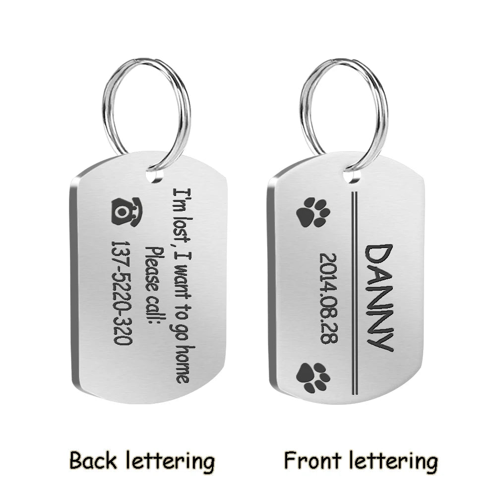 Dog ID Tag Stainless Steel Engraved Pet Name Birthday Phone No. and Gender with Ring