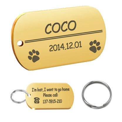 Dog ID Tag Stainless Steel Engraved Pet Name Birthday Phone No. and Gender with Ring