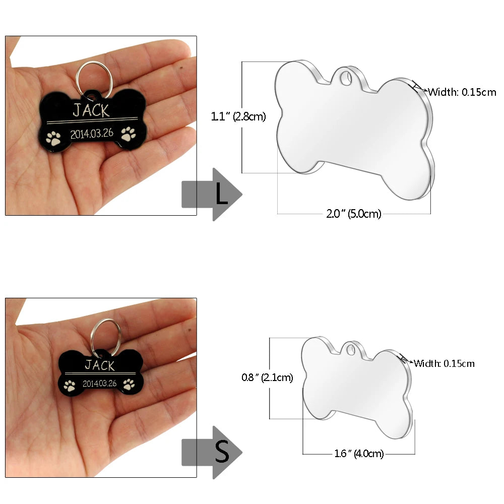 Dog ID Tag Stainless Steel Engraved Pet Name Birthday Phone No. and Gender with Ring