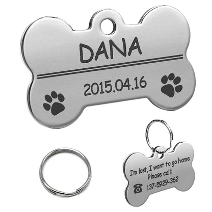 Dog ID Tag Stainless Steel Engraved Pet Name Birthday Phone No. and Gender with Ring